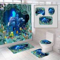 4 Pieces Set Shower Curtain Toilet Carpet Kit Bathroom Accessory Decoration