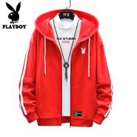 Playboy เสื้อแจ็กเก็ต แขนยาว มีฮู้ด สีพื้น แฟชั่นสําหรับผู้ชาย