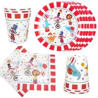 【CW】 44Pcs/set Circus Party Decorations Acrobatic Animal Paper Disposable Tableware Set Kids Birthday Party Supplies for 12 person