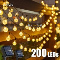 พวงมาลัยสายไฟแสงอาทิตย์ LED สำหรับโคมไฟงานปาร์ตี้สวนลูกบอลคริสตัล200Led ตกแต่งคริสต์มาสกันน้ำกลางแจ้ง