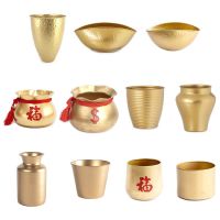 New Year Gold Vase Treasure Bowl Fu Bucket Metal Flower Pot Desktop Ornament for Home Festival Wedding Table Decoration