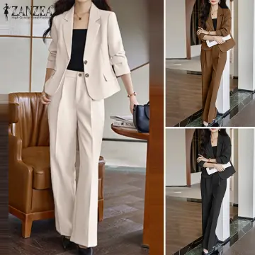 Business Uniform Work Women Suits Elegant Plaid Design 2 Piece
