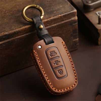 Leather  Fob Keychain Car Key Cover Case For Kia Forte Rio 3 K2 K3 K5 Sportage For Hyundai IX35 Sonata 8 Sorento Optima Forte