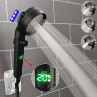 Temperature Digital Display Pressurized Showerhead Black 3 Modes High Pressure Water Saving Rainfall Filter Bathroom Shower Head