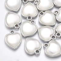 10pc  UV Plating Acrylic Pendants with Acrylic Imitation Pearl Heart Platinum 20x17x5mm Hole: 2mm