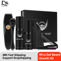 4ชิ้นเซ็ตผู้ชาย Beard Growth Kit Professional Hair Growth Enhancer ชุด Beard Care บำรุงเครา Growth Roller นวดหวี