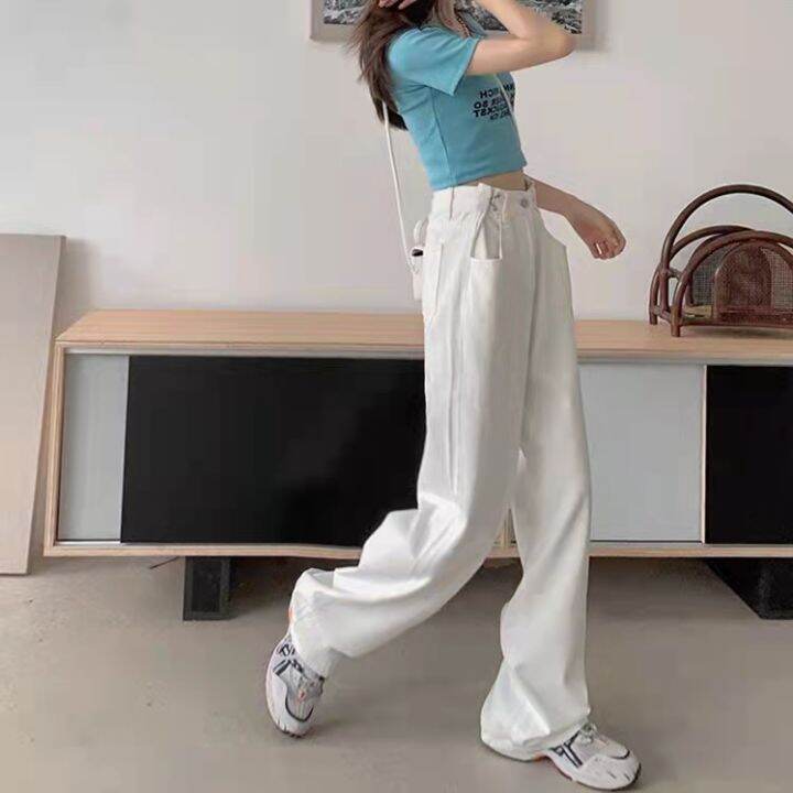 Wide-Leg Jeans for woman Fashion Design Adjustable pant White Jeans ...