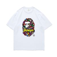 BAPE Bape MARVEL Caiman Wei X Series เสื้อยืดผ้าฝ้ายพิมพ์ลายหัวข้อร่วมเฉพาะผู้ชายและผู้หญิง