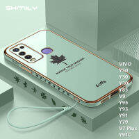 Shmily ใบเมเปิลชุบไฟฟ้าแฟชั่นยอดนิยมเคสโทรศัพท์สำหรับ VIVO Y50 Y30 Y30i Y85 V9 Y95 Y93 Y91 Y79 V7บวก Y91C หรูหราชุบโครเมียมแบบนิ่มเคสกันกระแทกกับเชือกห้อย