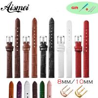 8Mm 10Mm Wanita Anak Perempuan Slim Kulit Asli Tali Jam Tangan Berkualitas Aksesoris Sabuk Slub Gelang Jam Rose Emas Pin Gesper