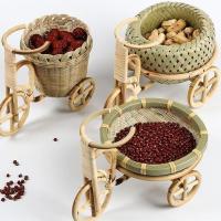 Handmade Bamboo Fruit Basket Flower Basket Storage Basket Dried Fruit Tea Time Fruit Tray Bamboo and Rattan Tricycle Ornament