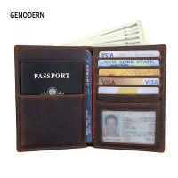 GENODERN Crazy Horse Passport Bag, Travel Wallet, Card Case, Multifunctional Leather Ticket Holder