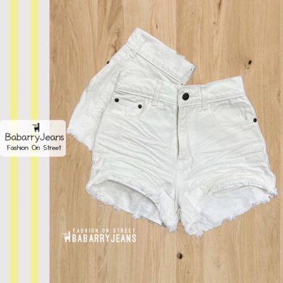 [พร้อมส่ง] BabarryJeans กางเกงยีนส์ผญ ขาสั้น อัดยับ สีขาว