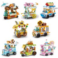 City Street Shop Cars Building Blocks Compatible Mini Classic Bricks Ice Cream Fast Food Store Children Creative Toys Kids Gifts