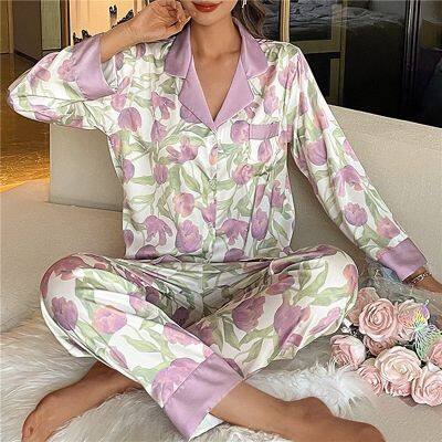 Pajamas female autumn and summer new short-sleeved pants ice silk zebra pattern temperament home wear set