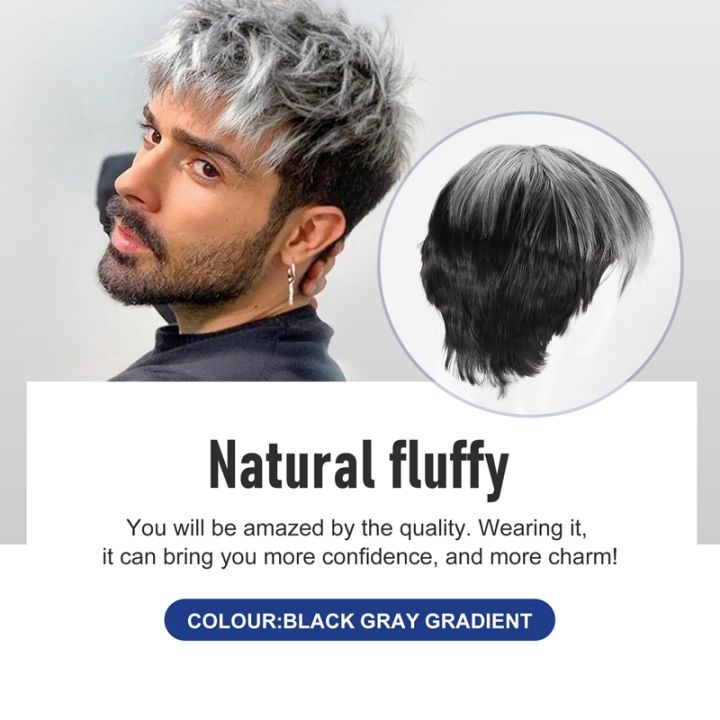 men-short-straight-wig-ombre-grey-black-synthetic-wig-for-male-hair-fleeciness-realistic-natural-toupee-wigs