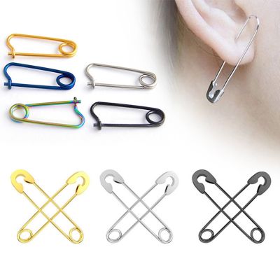 Stainless Steel Punk Pin Earrings For Women Man Unique Design Paperclip Safety Steel Stud Fashion Earrings Piercing Jewelry