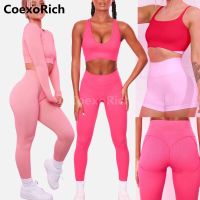 Gym Clothing Sports Bra Workout Set Women Yoga Suit Seamless Long Sleeve Crop Top Scrunch Butt Fitness Leggings Yoga Shorts