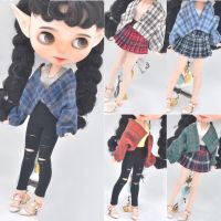 Clothes for doll fits Blyth Azone OB22 OB24 Doll Fashion Woolen Jacket Plaid Top Blue green black gray