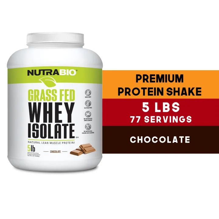 NutraBio Grass Fed Whey Protein Isolate 5lbs Chocolate Whey Protein