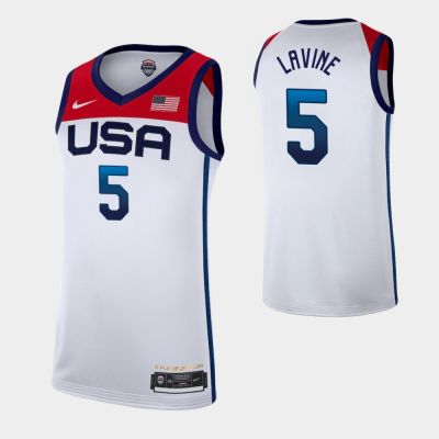 Ready Stock High Quality 5 Zach Lavine USA Basketball 2021 Mens Olympic Edition Player Jersey - White