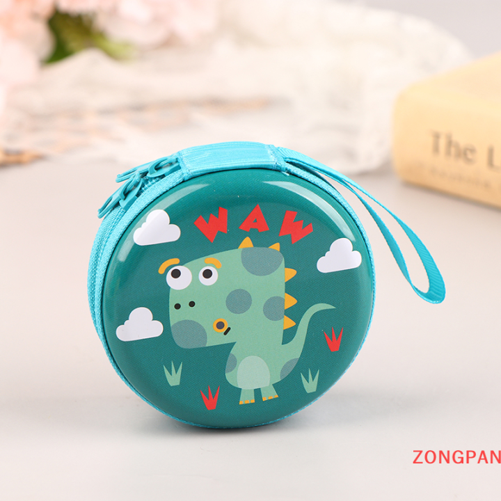 zongpan-กระเป๋าไดโนเสาร์ที่น่ารักกระเป๋าใส่เหรียญทรงกลมพิมพ์ลายน่ารักกระเป๋าสตางค์มีซิปกระเป๋าสตางค์สำหรับเด็กหญิงเด็กชายที่เก็บหูฟัง