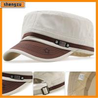 SHENGZU สำหรับผู้ชาย ปรับได้ปรับได้ ระบายอากาศได้ระบายอากาศ หมวกนักเรียนนายร้อย หมวกแก๊ปเบสบอล หมวกกองทัพ หมวกบังแดด