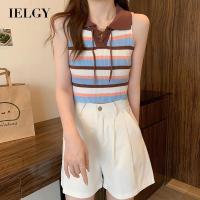 IELGY เสื้อแขนกุดลายวินเทจผู้หญิงโปโลผูก