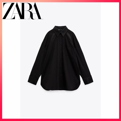 Zara ใหม่ เสื้อเชิ้ต ทรงหลวม สีดํา แฟชั่นฤดูใบไม้ร่วง สําหรับผู้หญิง 9113