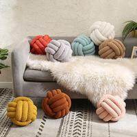 Nordic Throw Pillow Hand- Knotted Ball Lamb Velvet Sofa Seat Cushion Velvet Bathroom Decor Cotton Cozy Chair Lumbar Pillow