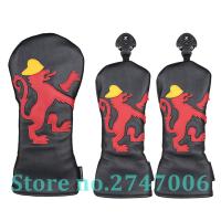 3pcs Black PU Leather with Lion Design Golf Club Driver Fairway Wood Head Cover Golf #1 #3 #5 Wood Headcover