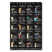 Vintage Classic Cocktail Recipes Tin Sign Retro Whiskey Gin Tequila Metal Signs for Bar Restaurant Home Art Wall Decor 12x8 Inch