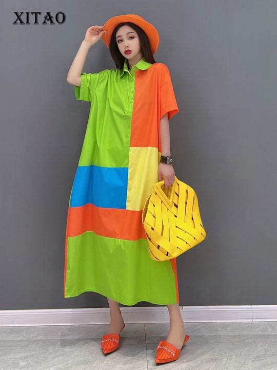 xitao-dress-patchwork-women-personality-fashion-loose-shirt-dress