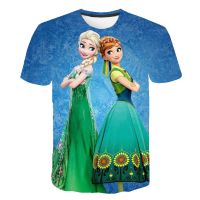 Girls Kawaii T-shirts Cute Anna Elsa Cartoon Print Childrens T shirt Summer Tees Girls Clothes Elsa Frozen Tops 1-14Years