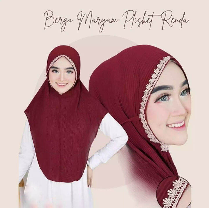 Jilbab Bergo Plisket Renda / Hijab Bergo Maryam Plisket Renda / Hijab ...