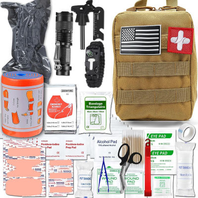 SUPOLOGY Emergency Survival First Aid Kit, Trauma Kit with Tourniquet 36" Splint, Military Combat Tactical IFAK EMT for First Aid Response, Disaster Home Outdoor Camping Emergency Kit Tan
