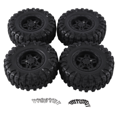 4 Piece 120mm 2.2 Beadlock Wheel Rim Tire Set Black RC Accessories for 1/10 RC Crawler Car Axial SCX10 Wraith Capra RR10 RBX10 Traxxas TRX4