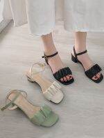 ☑♂ 2023 summer new fashion all-match one-word buckle fashion sandals female fairy style mid-heel thick-heeled high-heeled shoes