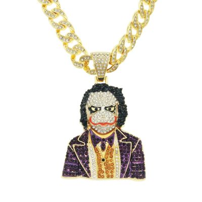 [COD] European and hip-hop cosplay three-dimensional diamond-studded clown big pendant necklace trendy male street dance nightclub Cuban chain