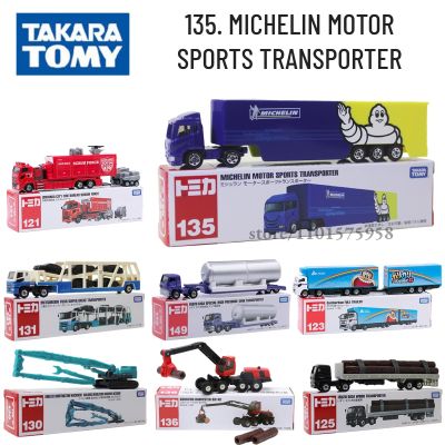 รถเทรลเลอร์ Takara Tomica 135มิชลินแบบจำลองรถยนต์ขนส่งกีฬามอเตอร์มิชลินของเล่นตกแต่งสำนักงานบ้านขนาดเล็กสำหรับเด็กผู้ชาย