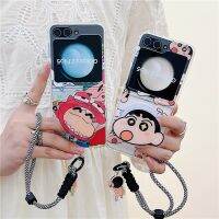 การ์ตูนเครยอนหน้าแข้งเคสโทรศัพท์ตัวยึดสำหรับชาร์จไร้สายแม่เหล็กสำหรับ Samsung Galaxy Z Flip 5 4 3เคสกันกระแทกพร้อมสายคล้อง