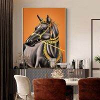 Modern Orange Horses ภาพวาดผ้าใบ Bright สัตว์โปสเตอร์และภาพพิมพ์สำหรับห้องนั่งเล่นห้องนอน Unique Home Decor