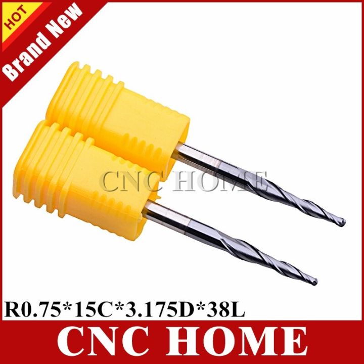 2pc-r0-25-r0-5-r0-75-r1-hrc55-taper-ball-nose-end-mill-tapered-cone-milling-cutter-bits-cnc-woodworking-router-bit-3-175mm-shank