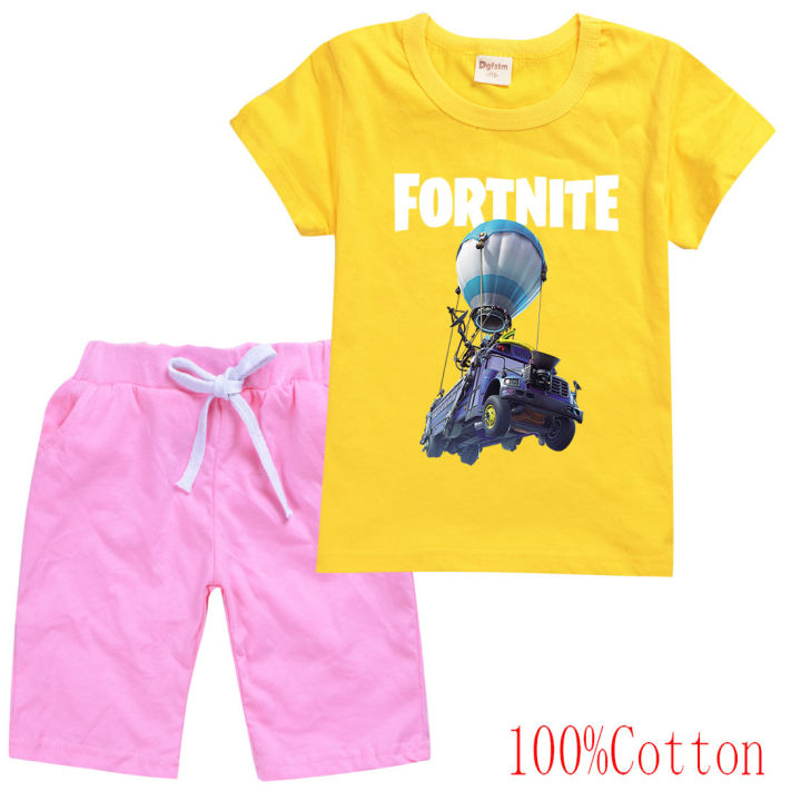 fortnites-เสื้อยืดชุดสาวเด็กแขนสั้นเสื้อทีกางเกงขาสั้นที่เดินทางมาพักผ่อนการ์ตูนกางเกงขาสั้นแฟชั่นใหม่เกาหลีบุคลิกภาพเสื้อยืด8658