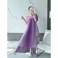 2023 summer new pleated gradient dress ladies fresh luster elastic mid-length loose