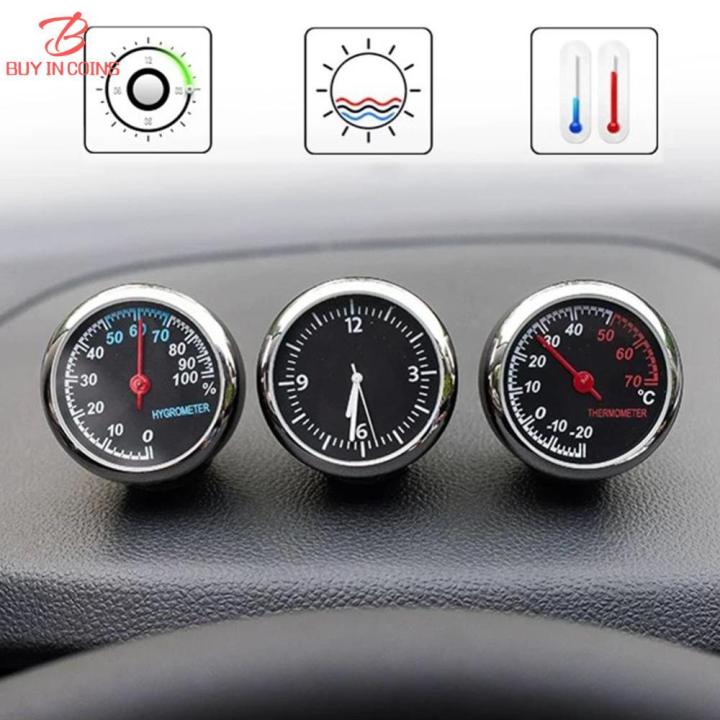 GRJIRAC Auto Car Vehicle Thermometer/Hygrometer Clock Mini Small Classic  Dashboard Thermometer Car Cool Decoration Metal Alloy 