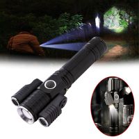 Portable Strong Light Flashlight With Three Lamp Heads Telescopic Zoom Flashlight Rechargeable Outdoor Lighting Flashlight Rechargeable  Flashlights