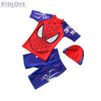 【Stock】Kidlove 3ชิ้น/เซ็ตเด็กชายชุดว่ายน้ำTop + กางเกง + หมวกว่ายน้ำรูปแบบการ์ตูนชุดว่ายน้ำ