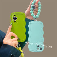 Phone Case เคส Huawei Nova 11 Pro Nova 11i Huawei Nova Y71 Y91 นิ่มแคนดี้สีสันใบใหญ่เป็นคลื่นปกป้องเลนส์ปลอกซิลิโคนกันกระแทกฝาหลังพร้อมสายรัดข้อมือลูกปัดแข็งแบบถอดได้2023