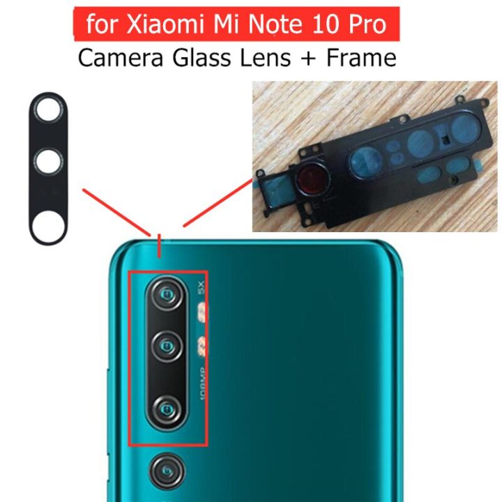 สำหรับ Xiaomi Mi Note 10 Pro เลนส์กระจกกล้องถ่ายรูปหลังที่ยึดเฟรมฝาหลังกระจกกล้องมองหลังพร้อมกาวกรอบอะไหล่ซ่อม